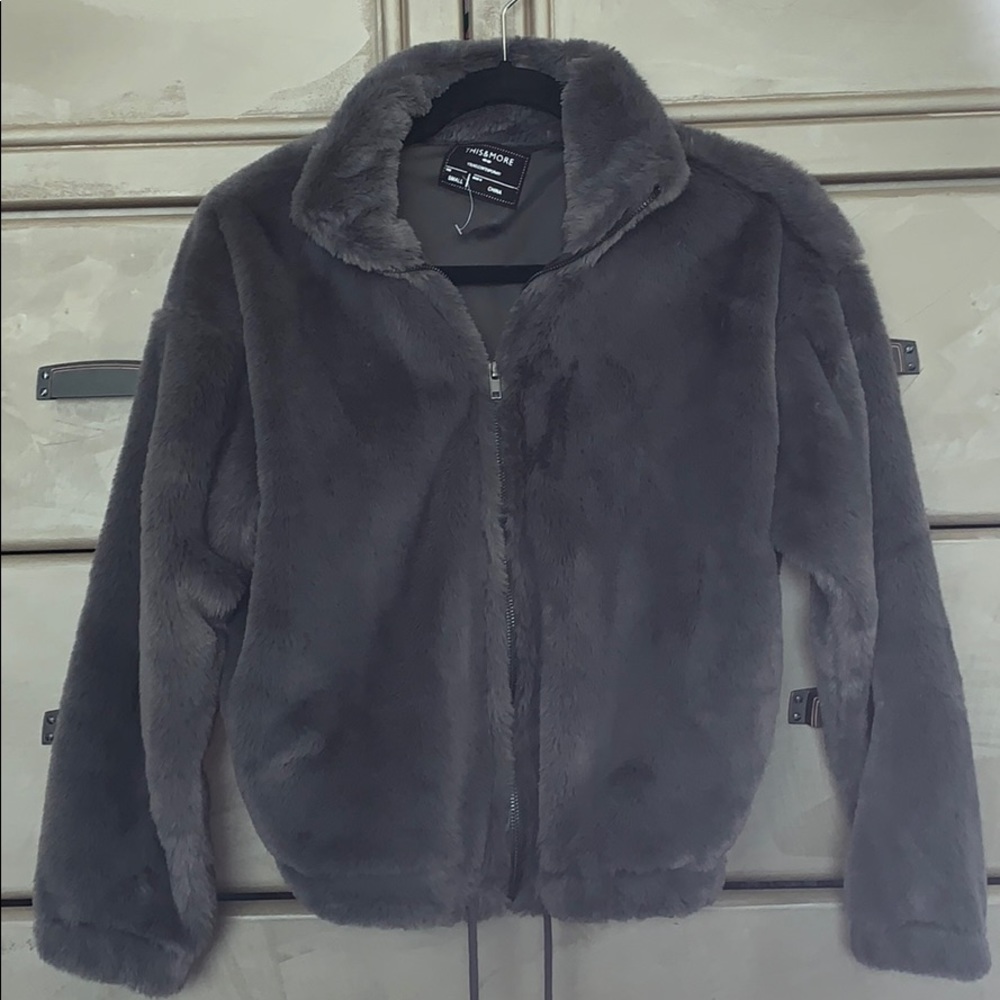 This and More short soft faux fur jacket